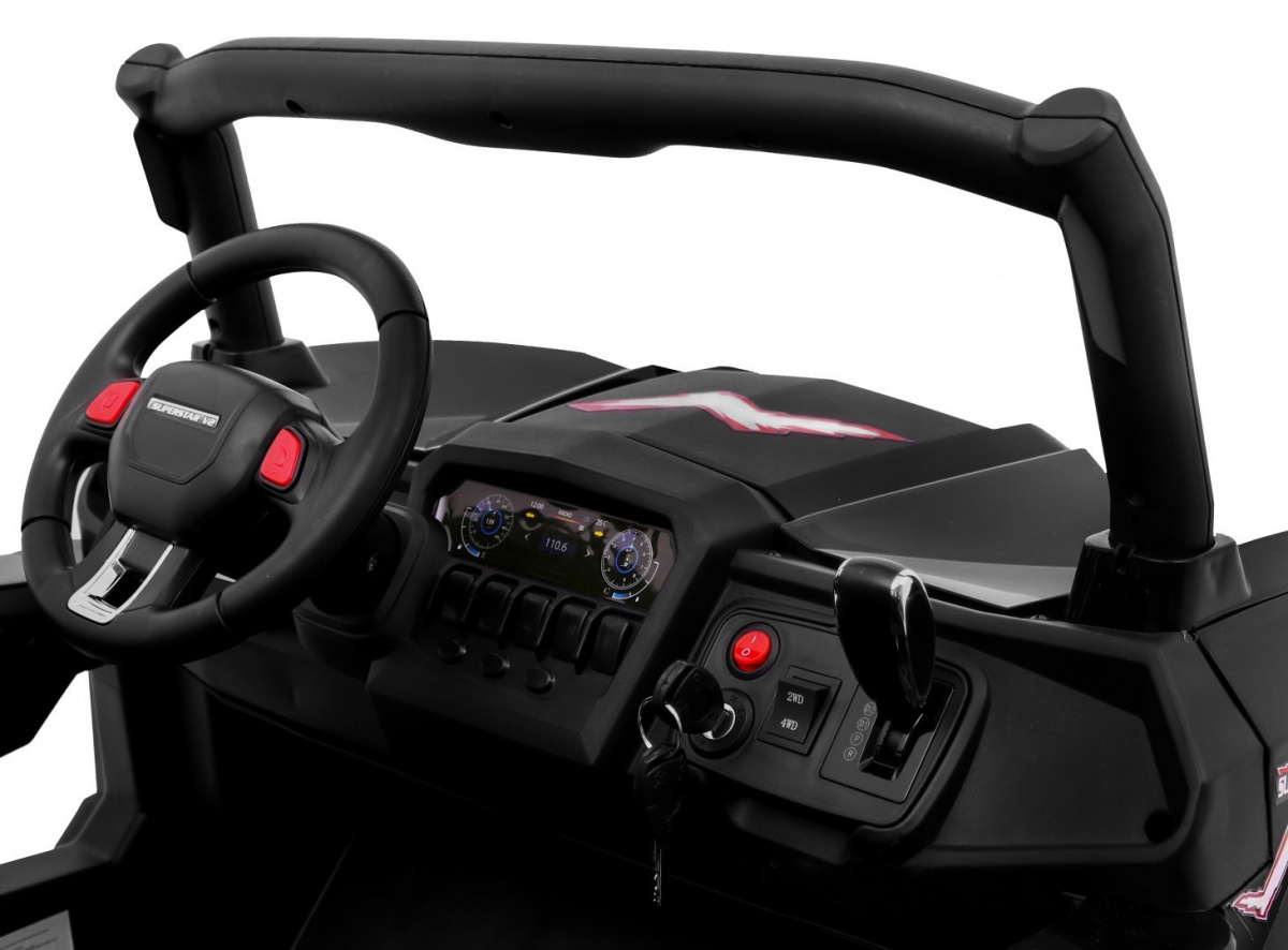 JOKO Elektrické autíčko Buggy 4x4 SuperStar, nosnosť 40kg, Penové kolesá, Dvojmiestne kožené sedadlo, čierne