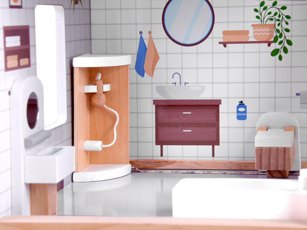 JOKO Veľký Detský Drevený domček pre bábiky 78cm s LED svetlom a nábytkom, biely