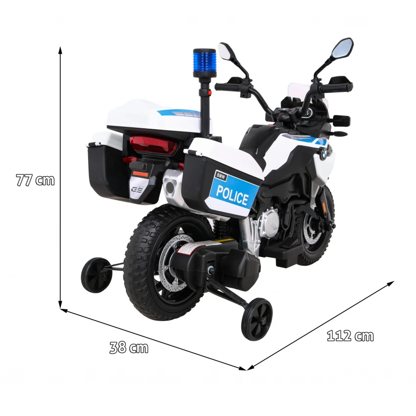 JOKO Elektrická Motorka BMW F850 GS Polícia, penové kolesá, modrý maják, zvuky sirény, policajná