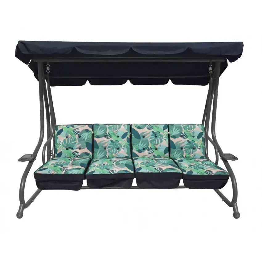 RAMIZ Záhradná hojdačka polohovateľná 2v1, vzor kvety, pre 4 osoby, Monstera