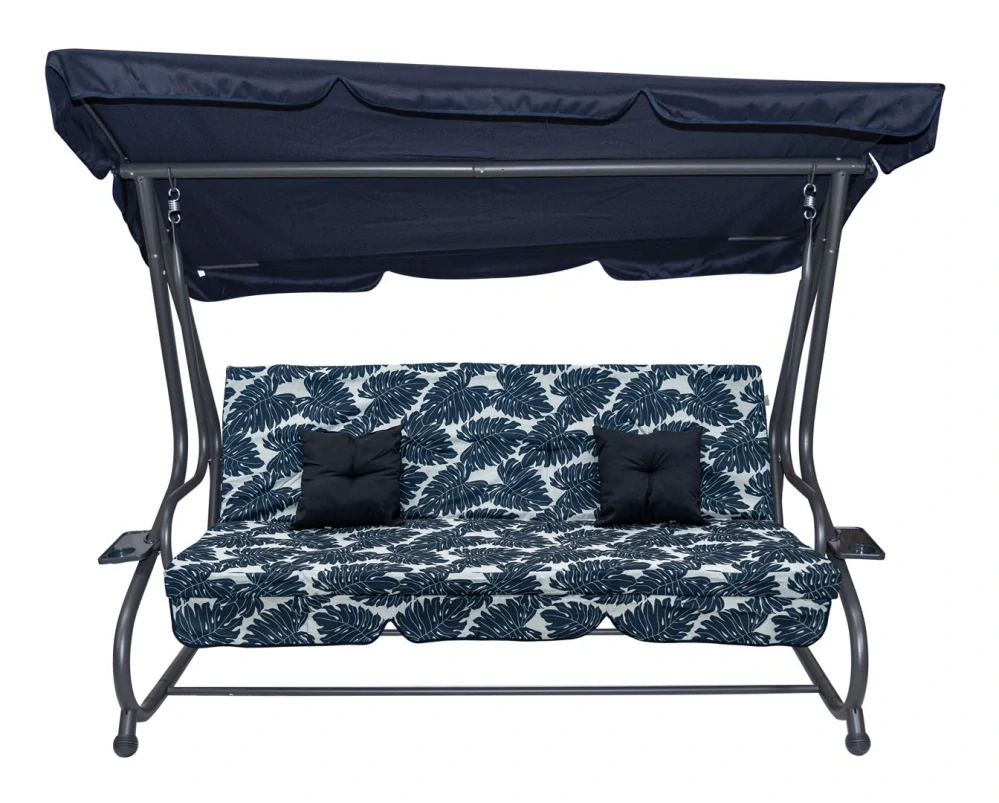 RAMIZ Záhradná hojdačka polohovateľná 2v1, vzor kvety, pre 4 osoby, zelená s listami