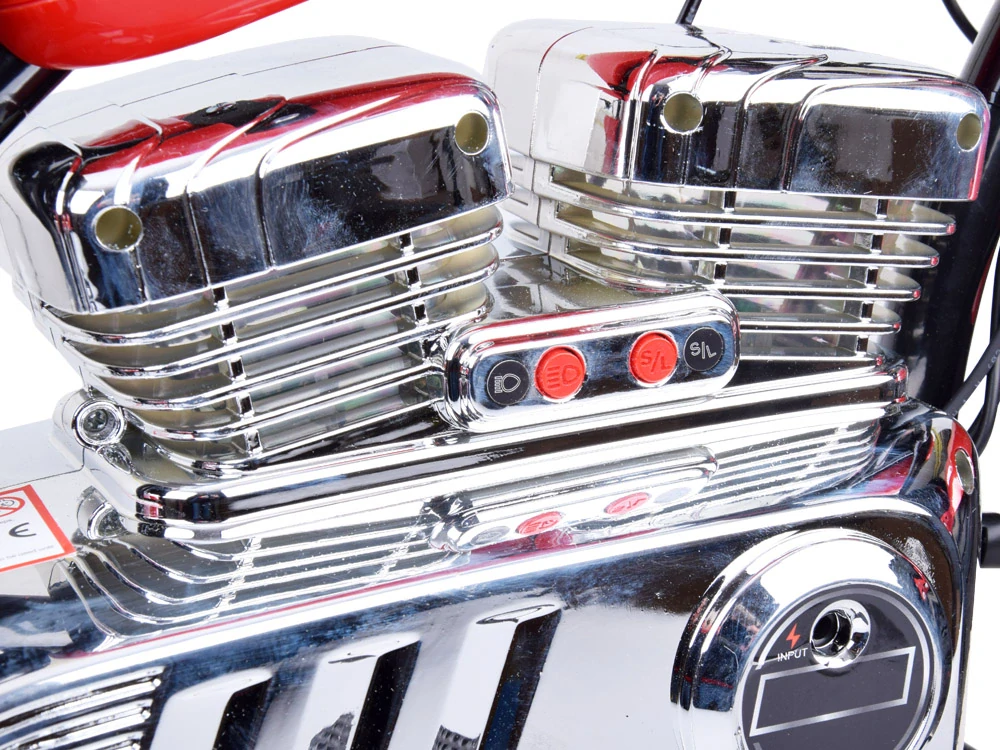 JOKO Elektrická Motorka Chopper 24V, nosnosť 80kg, rýchlosť 20km/h, nafukovacie kolesá, kožené sedadlo, červená