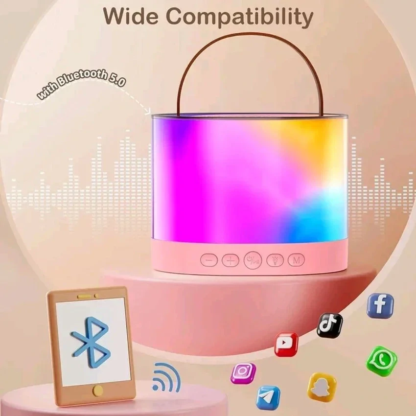 JOKO Karaoke Reproduktor s Mikrofónom a LED Svetlom + Kožená Rukoväť