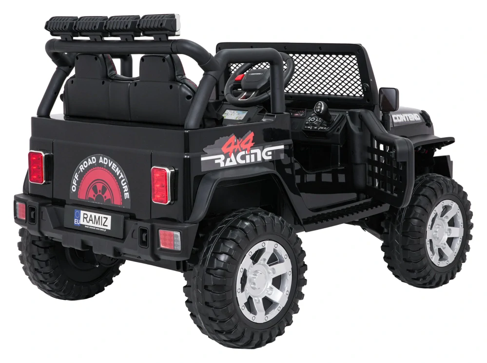 JOKO Elektrické autíčko Jeep BEAST 4x4, kožené sedadlo, penové kolesá, Funkcia Hojdania, Nosnosť 50kg, FM rádio, čierne