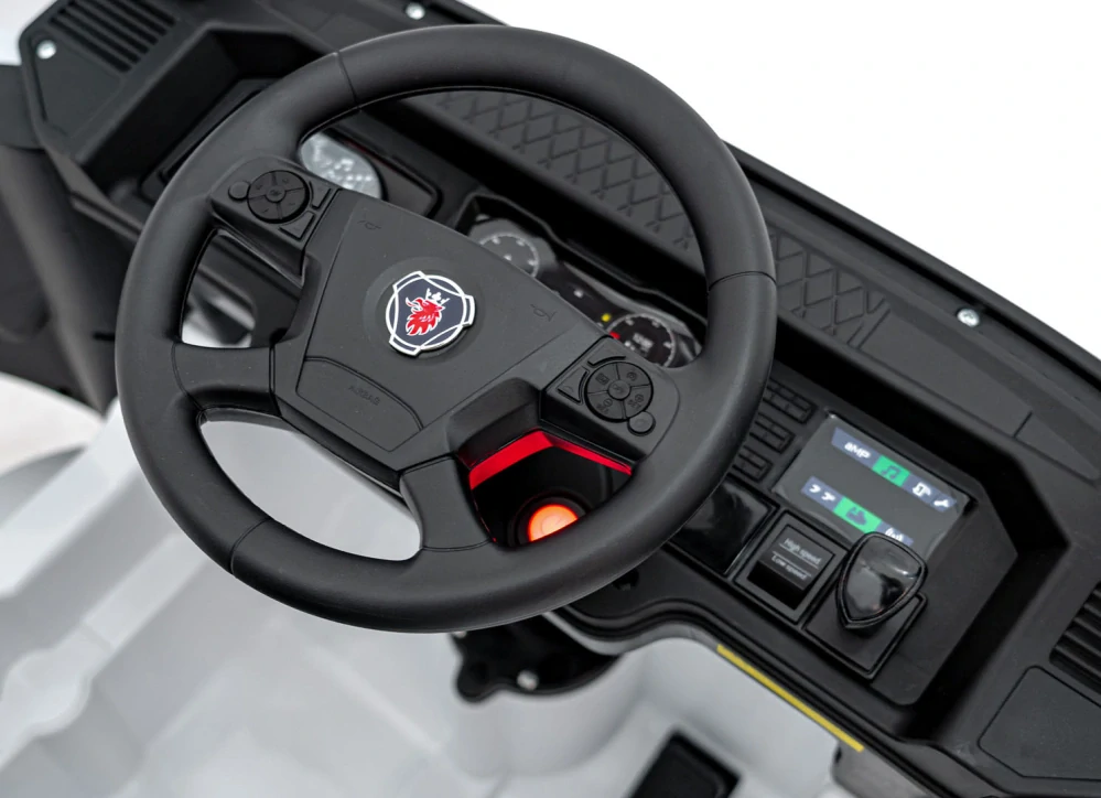 JOKO Elektrický Kamión Scania R-SERIE 4x4, kožené sedadlo, penové kolesá, nosnosť 40kg, biele