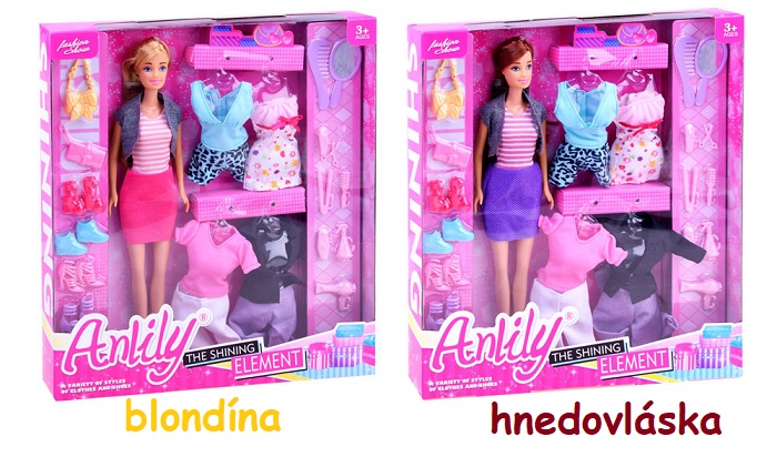 ANLILY Bábika + 5 druhov šiat + topánky + kabelky