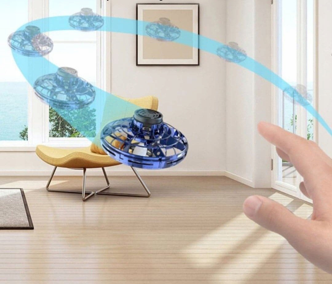 JOKO Lietajúci Flying Fidget Spinner, UFO MINI DRON s Led svetlom, modrý