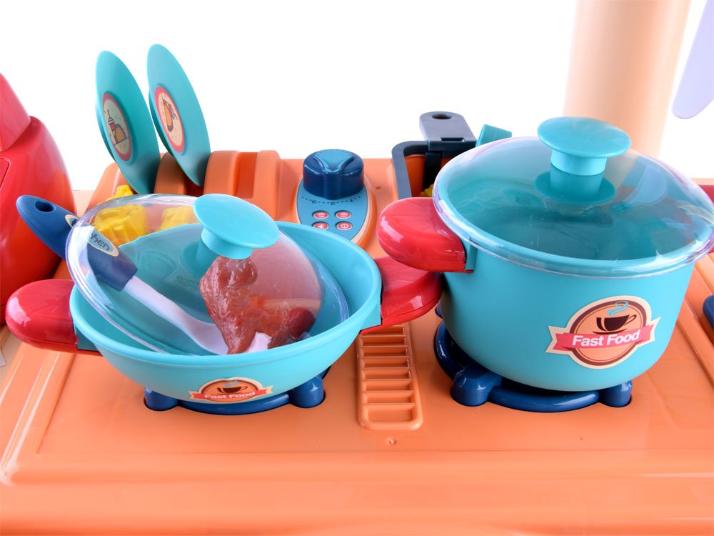 JOKO Veľký Detský Fast Food 90cm, obchod s rýchlym občerstvením, stánok na kolieskach + pokladňa + fritéza