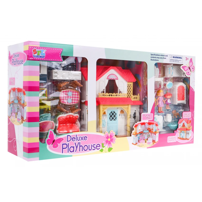 JOKO Detský rozkladací domček pre bábiky s nábytkom + svetlo + zvuk