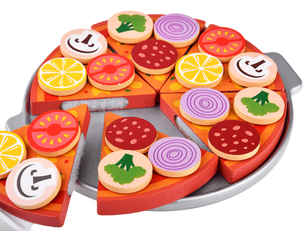 JOKO Detská Drevená Pizza na krájanie so suchým zipsom