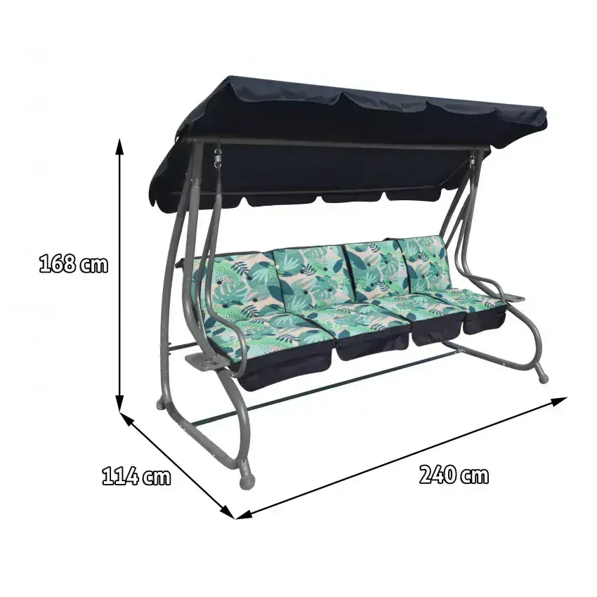 RAMIZ Záhradná hojdačka polohovateľná 2v1, vzor kvety, pre 4 osoby, Monstera