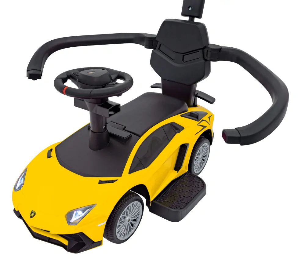 JOKO Detské Odrážadlo Lamborghini Aventador SV s Gumovými kolesami, Svetlom a Zvukom + Riadiaca Rúčka, žlté