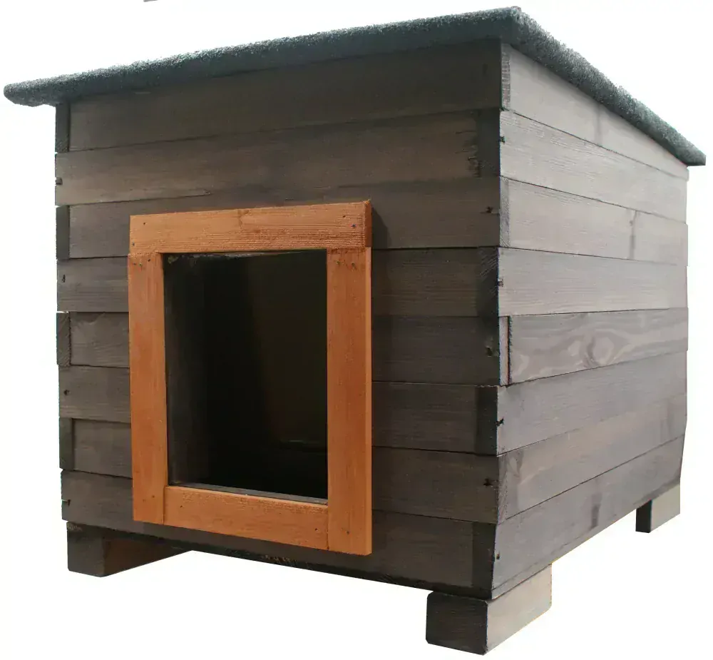 MKSTOR Drevená Búda pre Psa, Mačku z Masívu, komplet zateplená, 57x44x41cm, TIK + Tmavo sivá strecha