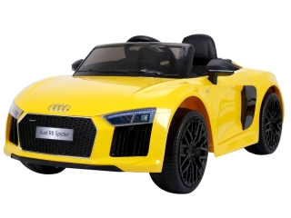 Elektrické autíčko Audi R8 Spyder, kožené sedadlo, penové kolesá, FM rádio, odpružené, žlté