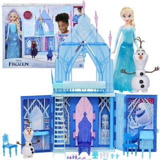 Hasbro Veľký Palác Zámok Frozen Crystal Winter Palace + Bábika Kráľovna Elza + Figúrka snehuliak Olaf, modrý