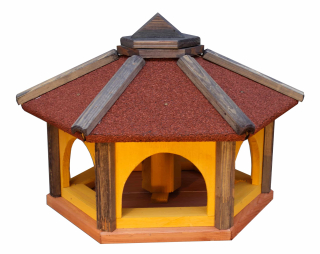 MKSTOR Drevené kŕmitko pre vtáky 50x35x46cm s Asfaltovou Lepenkou na streche, vtáčia búdka so zásobníkom jedla, bordová strecha, samotná vtáčia búdka