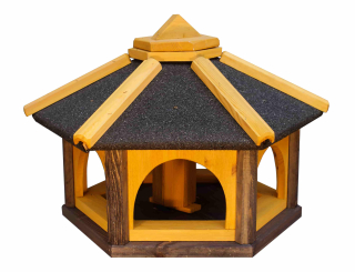 MKSTOR Drevené kŕmitko pre vtáky 50x35x46cm s Asfaltovou Lepenkou na streche, vtáčia búdka so zásobníkom jedla, sivá strecha, samotná vtáčia búdka