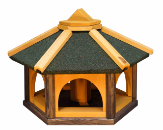 MKSTOR Drevené kŕmitko pre vtáky 50x35x46cm s Asfaltovou Lepenkou na streche, vtáčia búdka so zásobníkom jedla, zelená strecha, samotná vtáčia búdka