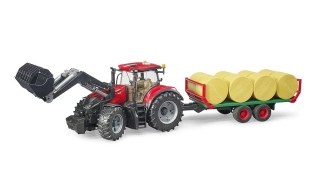 Bruder, Traktor Case IH Optum 300 CVX s čelným nakladačom a prívesom, 1:16