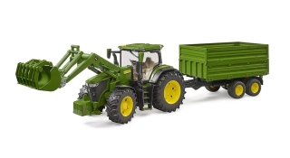 Bruder, Traktor John Deere 7R 350 s predným nakladačom a prívesom, 1:16